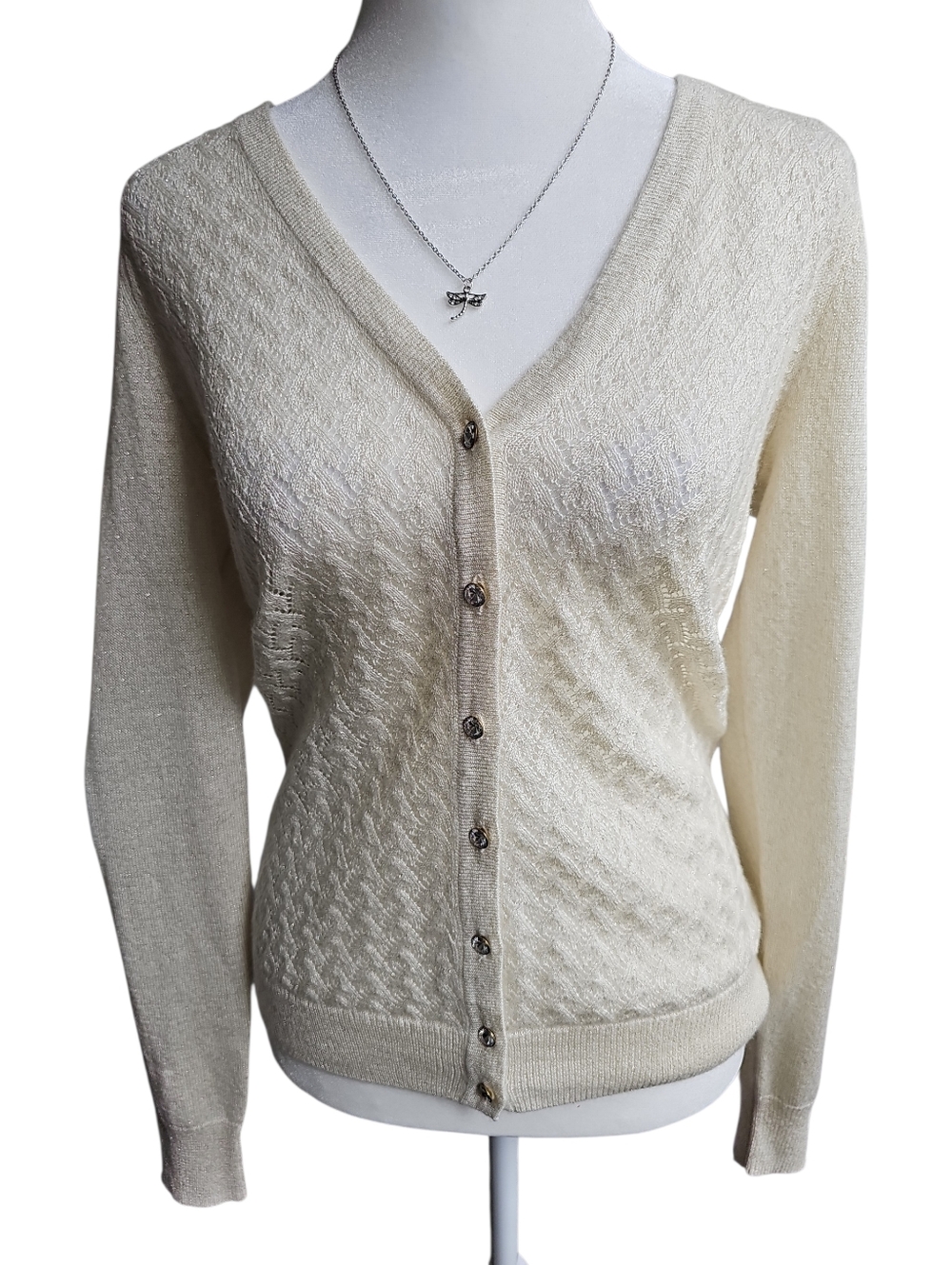 Merona Metallic Cream Knit Jewel Tone Button Cardigan Small